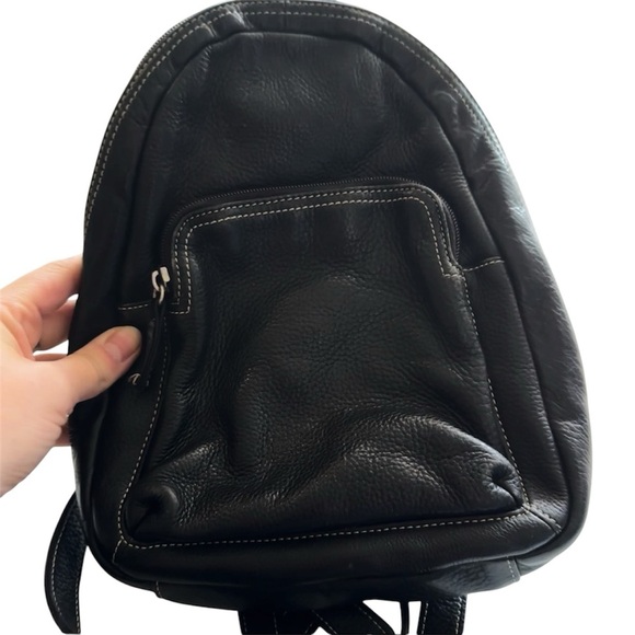 Tignanello Handbags - Tignanello Black Leather Stitched Backpack Purse 10 x 8.5” genuine leather